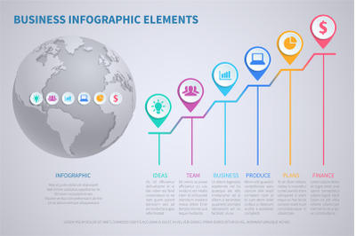 Modern vector business globalization infographic template with 3d worl