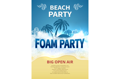 Summer foam party vector poster. Tropical resort beach invitation with