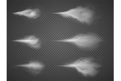 Deodorant atomizer fog vector set. Water aerosol spray mist isolated
