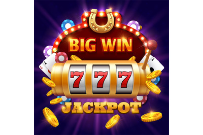 Big win 777 lottery vector casino concept with slot machine