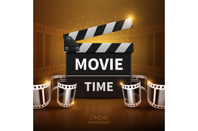 Online movie and television vector background with cinema clapper and