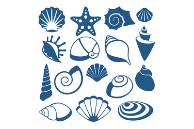 Sea shell vector silhouette icons