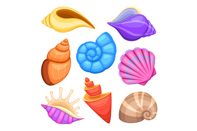 Ocean cockleshells. Cartoon sea shells vector collection