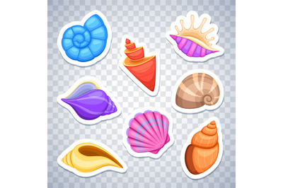 Sea shells stickers vector set