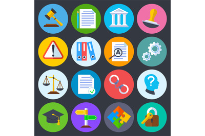 Business regulation, legal compliance and copyright vector flat icons