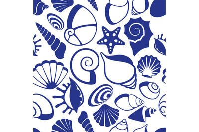 Marine seamless vector pattern with sea shells