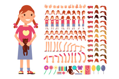 Cartoon cute little girl character. Vector creation constructor with d