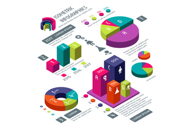 Isometric 3d business vector infographic with color diagrams and chart