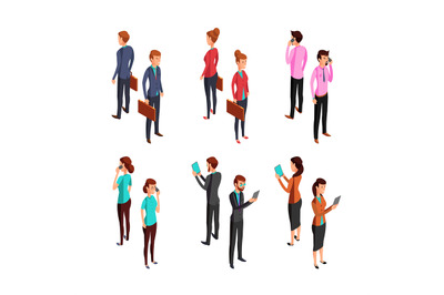 Man and woman businessman. Isometric 3d standing young female and male