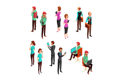 Isometric 3d business people isolated. Office man and woman profession