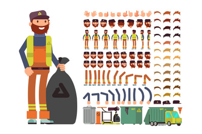 Sanitation worker vector man character. Creation constructor with set