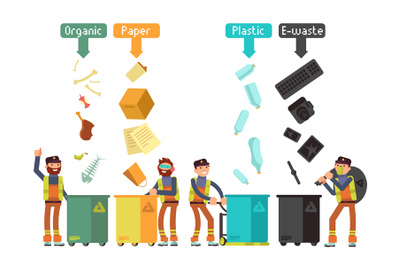 Garbage waste segregation for recycling vector concept