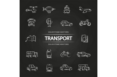 Transport line icons collection on blackboard