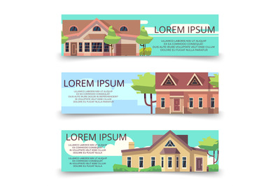 Property advertising horizontal banners template with flat style house