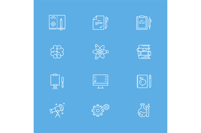 Education and writing line icons collection