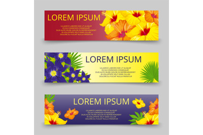 Tropical leaves and flowers banners template