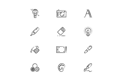 Creative and graphic design tools line icons