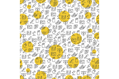 Office icons seamless pattern with yellow rounds