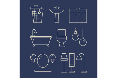 Bathroom furniture and accessories line icons set