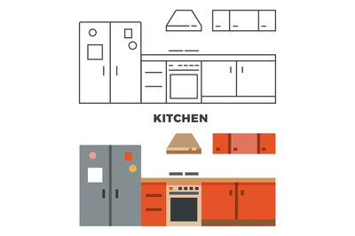 Flat kitchen concept isolated on white background