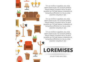 Furniture shop poster design - banner with flat furniture and accessor