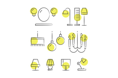 Hand drawn lighting line icons