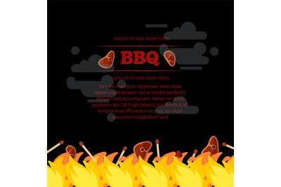 BBQ party poster design with fire and meat
