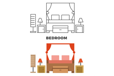 Bedroom concept - flat style and line style bedroom