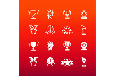 Awards, trophy and prizes line and outline icons