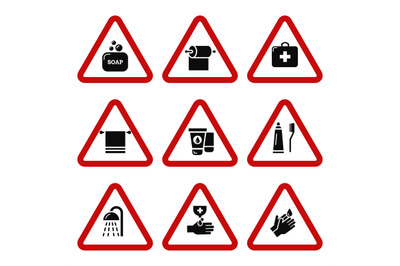 Hygiene, bacteria virus protection icons