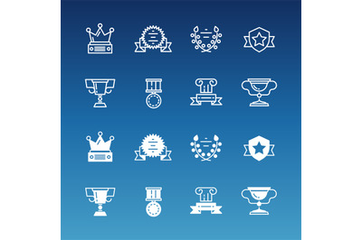 Trophy, prizes, awards line and outline icons collection