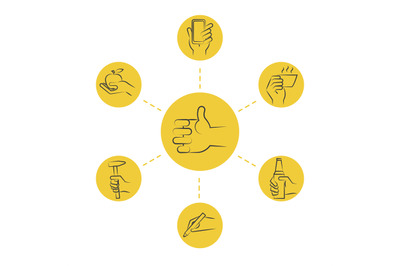 Cool thin line concept - hand icons with tools and food