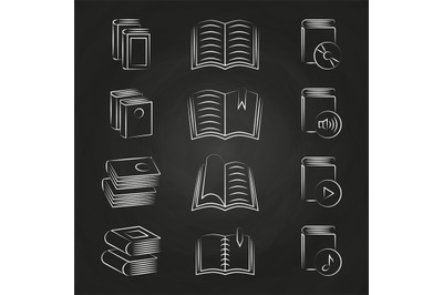 Hand drawn books icons on chalkboard design