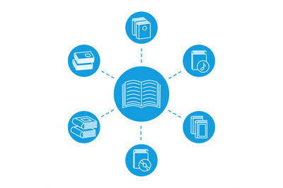 Reading concept - book line icons