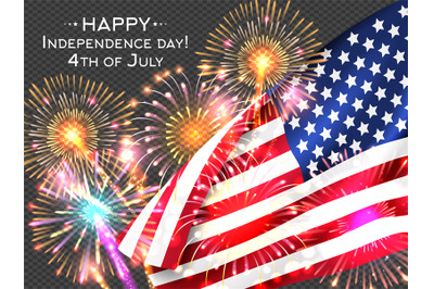 USA Independence day poster with firework and flag