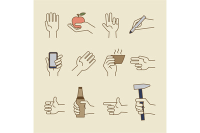 Vintage hand line icons with bottle, cup