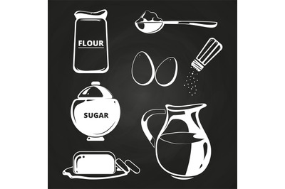 Baking ingredients collection on chalkboard