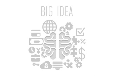 Big idea concept with brain on white background