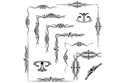 Flourish decorative elements, ornament borders isolated on white