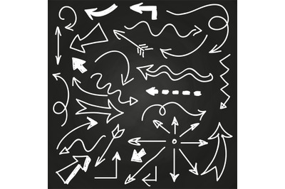 Hand drawn arrows on chalkboard - doodle arrows set