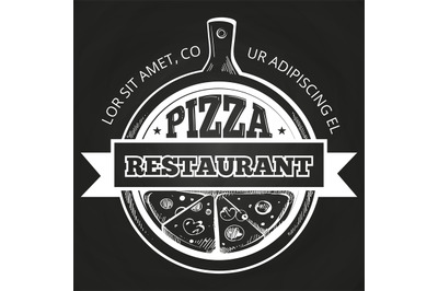 Hand drawn pizzeria label on chalkboard
