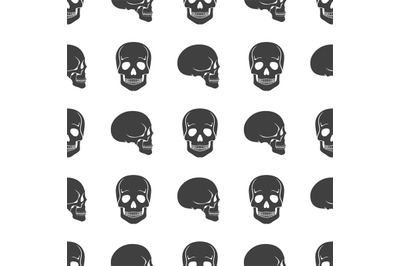 Human skulls on white seamless pattern