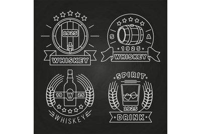Whiskey and drink labels collection on chalkboard