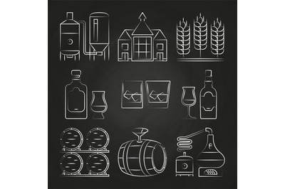 Whiskey process and icons on chalkboard
