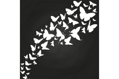 White butterflies silhouettes on chalkboard