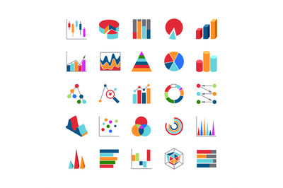 Market trends business data charts icons. Stats money graphs and bar s