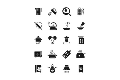 Cooking and kitchen equipment black silhouette vector icons