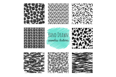 Hand drawn textures. Scribble squiggle ink pen seamless vector scratch