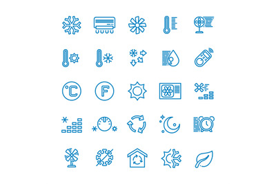 Air conditioning vector line icons. Temperature, humidity, drying, coo