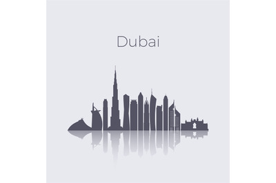 Dubai city modern buildings silhouette vector skyline. Uae emirates la